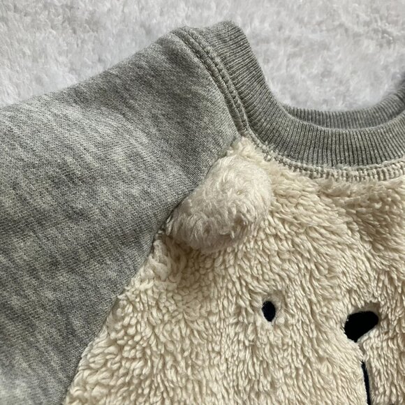 Baby Gap Fuzzy Bear Sherpa Sweatshirt 6-12M | Neutral Grey Cozy Fall Top VGUC - Picture 3 of 16